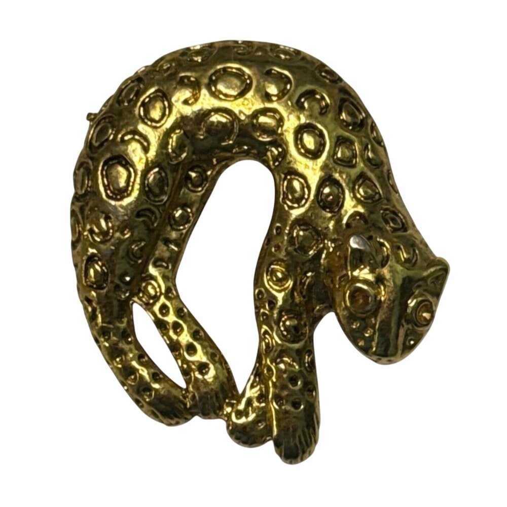 Gold-Tone Leopard Brooch Pin Vintage Style Textured Metal Animal Jewelry